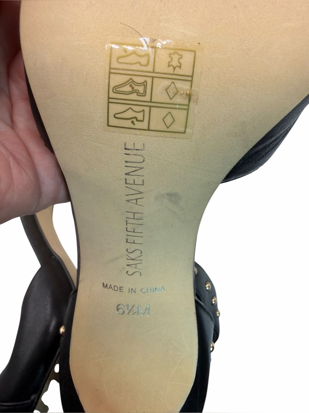 Saks Fifth Avenue Black Studded Ankle-Strap Pointed-Toe Heels - Picture 7 of 8